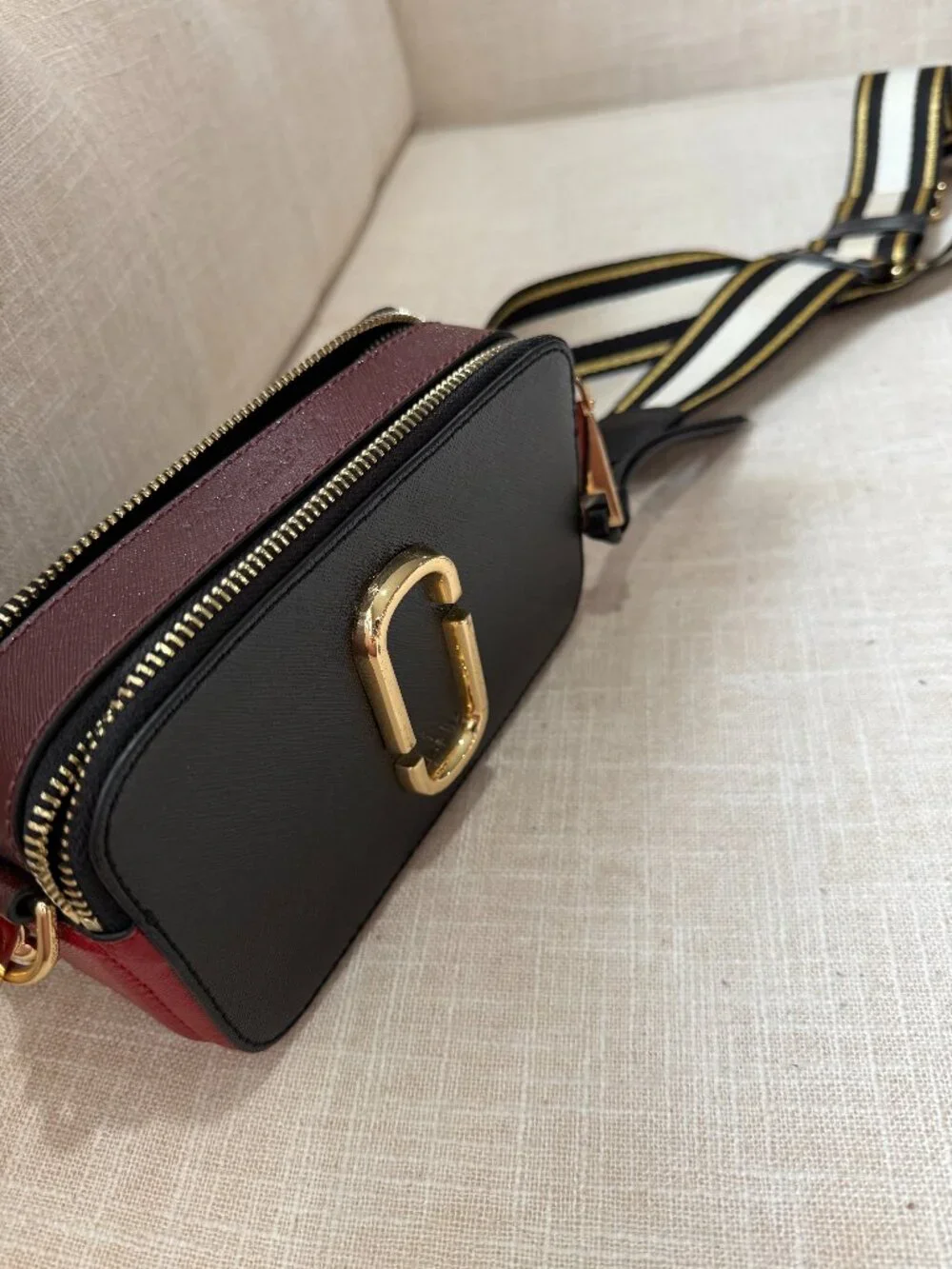 Marc Jacobs Snapshot Camera Bag – Black with Striped Strap